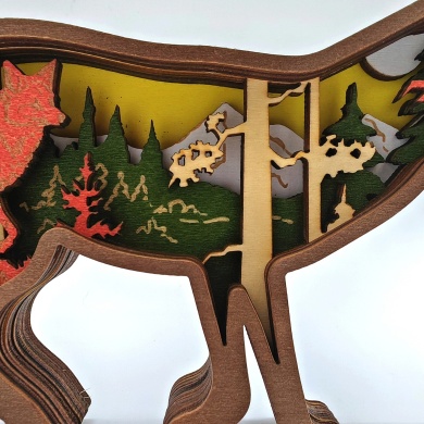 Sculpture maman renard en bois