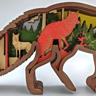 Sculpture maman renard en bois