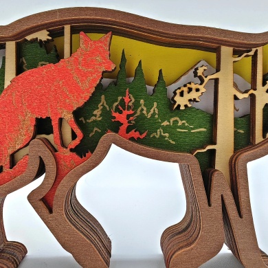 Sculpture maman renard en bois