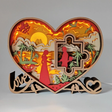 Lampe coeur puzzle en bois - USB