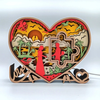 Lampe coeur puzzle en bois - USB