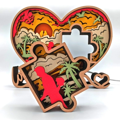 Lampe coeur puzzle en bois - USB