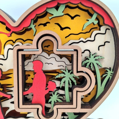 Lampe coeur puzzle en bois - USB