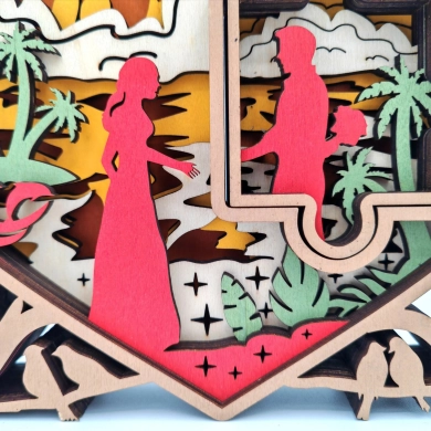 Lampe coeur puzzle en bois - USB