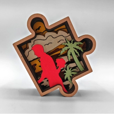 Lampe coeur puzzle en bois - USB