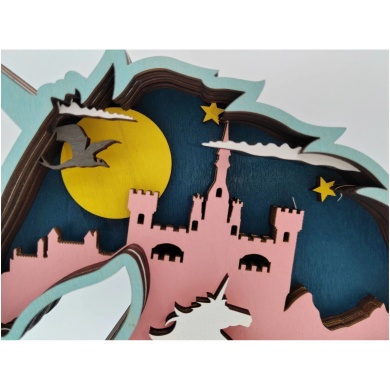 Sculpture buste de licorne en bois