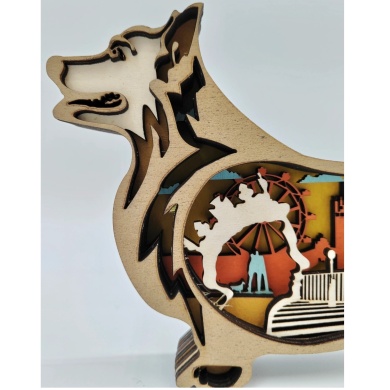 Sculpture chien corgi en bois