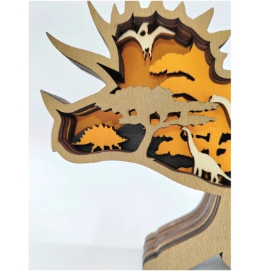 Sculpture dinosaure tricératops en bois