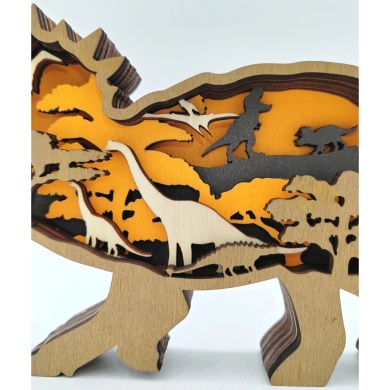 Sculpture dinosaure tricératops en bois
