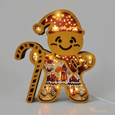 Lampe bonhomme de pain d'épice en bois - USB