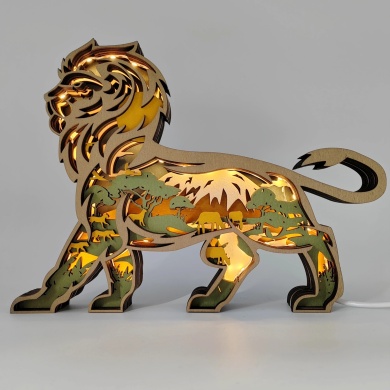 Lampe lion en bois - USB