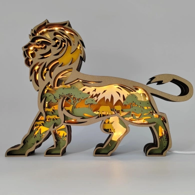 Lampe lion en bois - USB