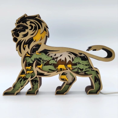 Lampe lion en bois - USB