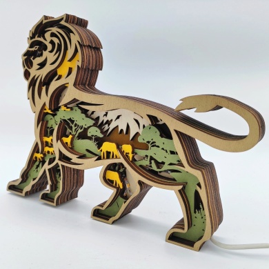 Lampe lion en bois - USB