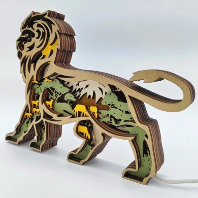 Lampe lion en bois - USB
