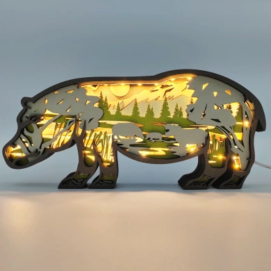 Lampe hippopotame en bois - USB