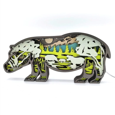Lampe hippopotame en bois - USB