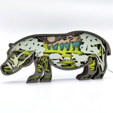 Lampe hippopotame en bois - USB