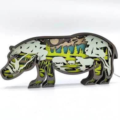 Lampe hippopotame en bois - USB