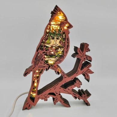 Lampe cardinal rouge en bois - USB