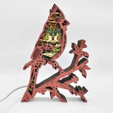 Lampe cardinal rouge en bois - USB