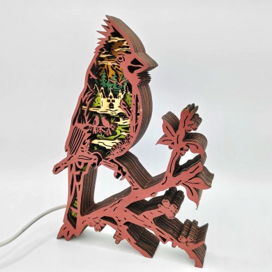 Lampe cardinal rouge en bois - USB