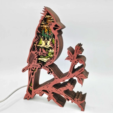 Lampe cardinal rouge en bois - USB