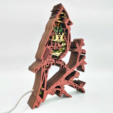 Lampe cardinal rouge en bois - USB