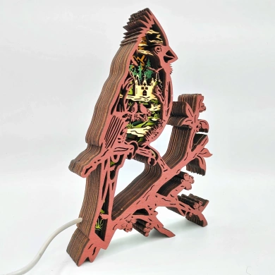 Lampe cardinal rouge en bois - USB