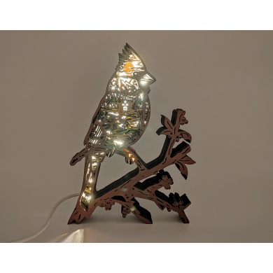 Lampe cardinal rouge en bois - USB