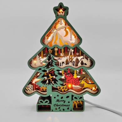 Lampe sapin de noël en bois - USB