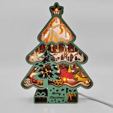 Lampe sapin de noël en bois - USB