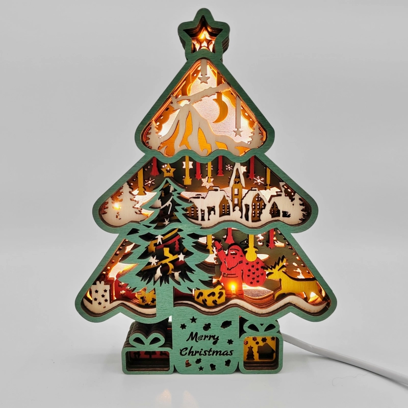 Lampe sapin de noël en bois - USB