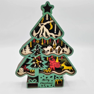 Lampe sapin de noël en bois - USB