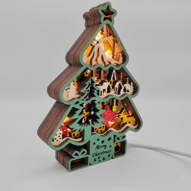 Lampe sapin de noël en bois - USB