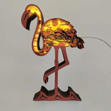 Lampe flamant rose en bois - USB