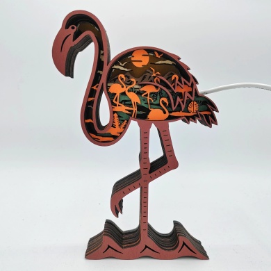 Lampe flamant rose en bois - USB