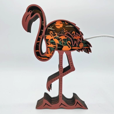 Lampe flamant rose en bois - USB