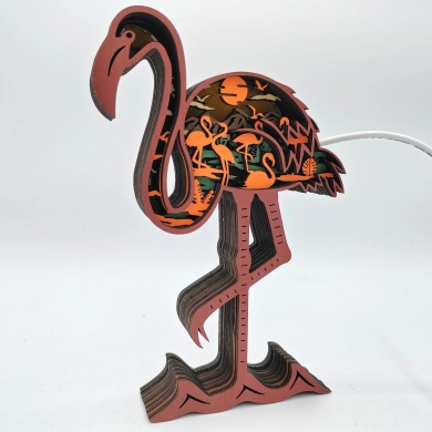Lampe flamant rose en bois - USB
