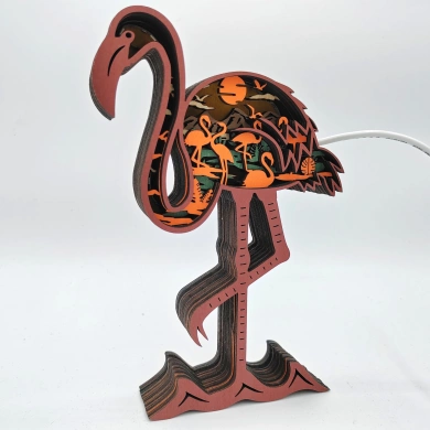 Lampe flamant rose en bois - USB