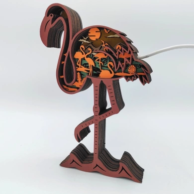 Lampe flamant rose en bois - USB
