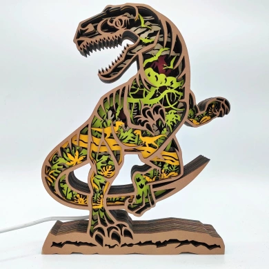 Lampe dinosaure vélociraptor en bois - USB