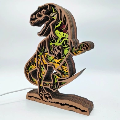 Lampe dinosaure vélociraptor en bois - USB