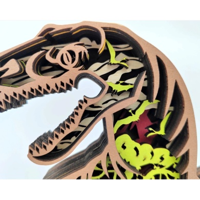 Lampe dinosaure vélociraptor en bois - USB