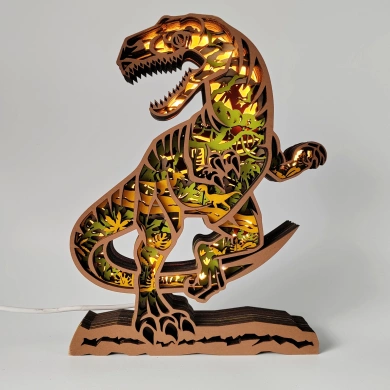 Lampe dinosaure vélociraptor en bois - USB