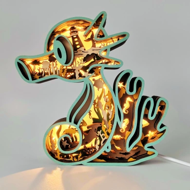 Lampe hippocampe en bois - USB