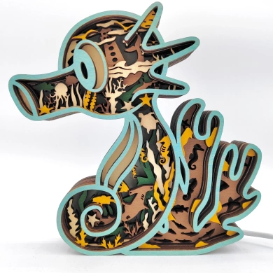 Lampe hippocampe en bois - USB