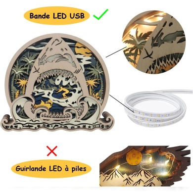 Lampe requin en bois - USB