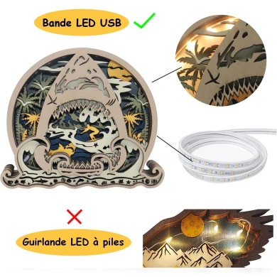 Lampe requin en bois - USB