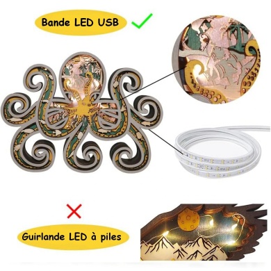 Lampe pieuvre en bois - USB